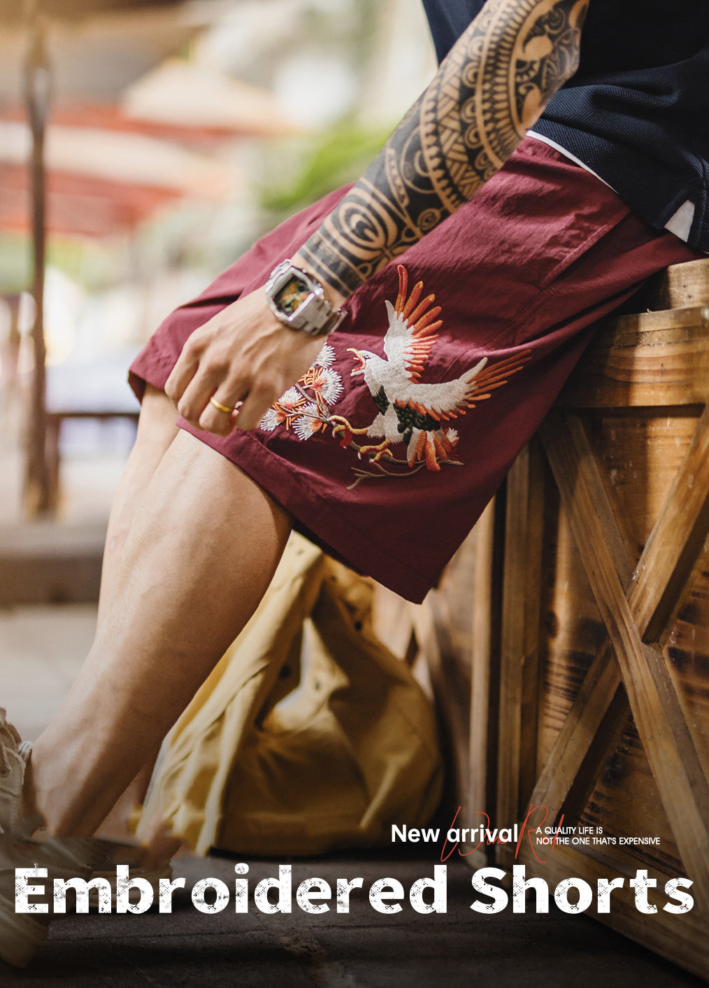 American Embroidered Loose Beach Thin Summer Daily Men's Shorts