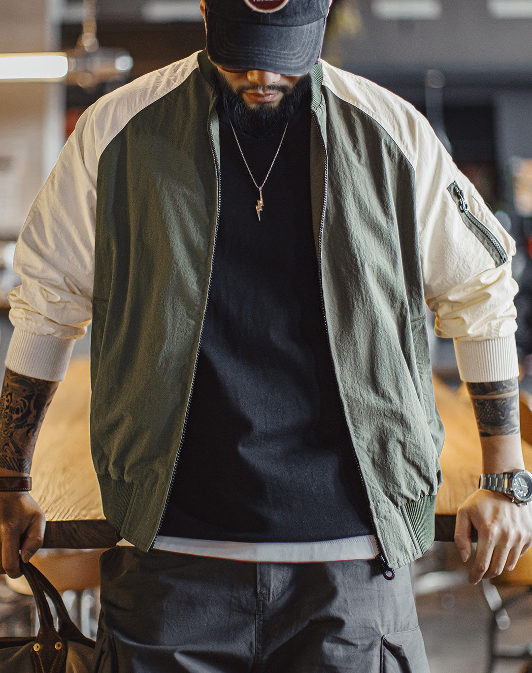 American Retro Contrast MA1 Pilot Color Matching Baseball Men's Jacket - Harmony Gallery