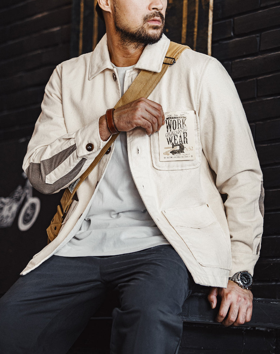 French Retro Heavy Cotton Seed Shell Twill Corduroy Patchwork Men's Jacket - Harmony Gallery