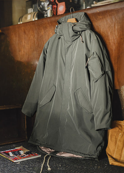American Retro M51 Down Mid-Length Coat Fishtail Grayish Green Daily Men's Jacket - Harmony Gallery