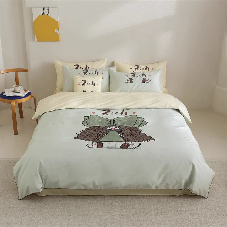Cartoon Cute Butterfly Girl Cotton Four-Piece Bed Set - Harmony Gallery