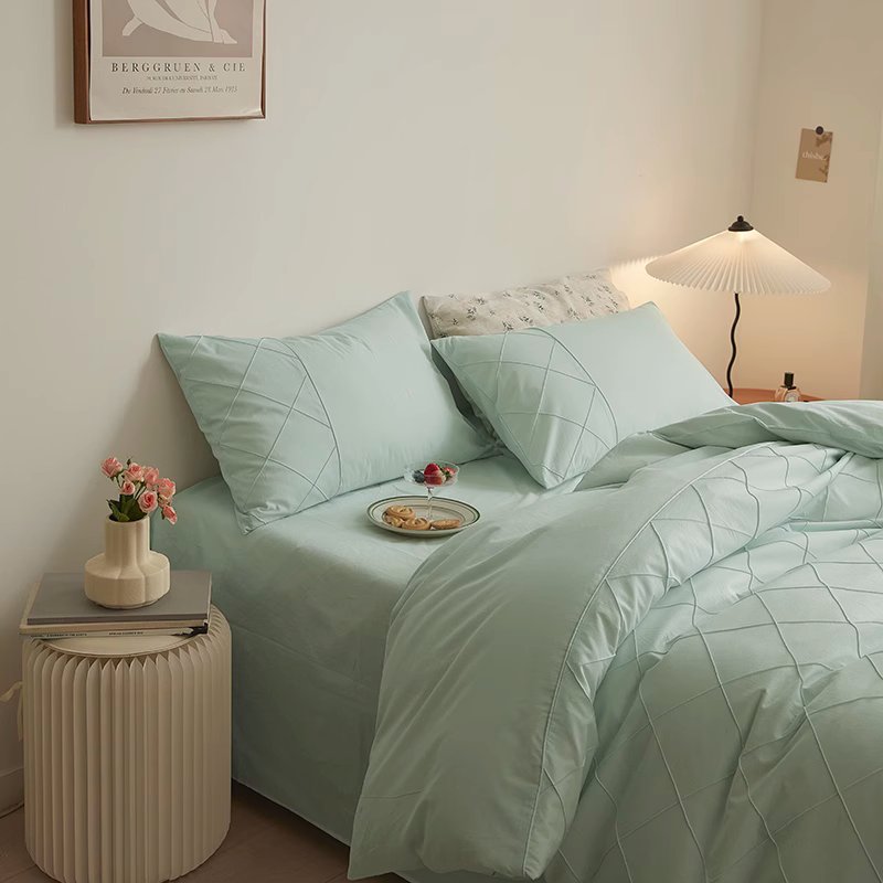 Nordic Rhombus Light Luxury Washed Cotton Four-Piece Bed Set - Harmony Gallery