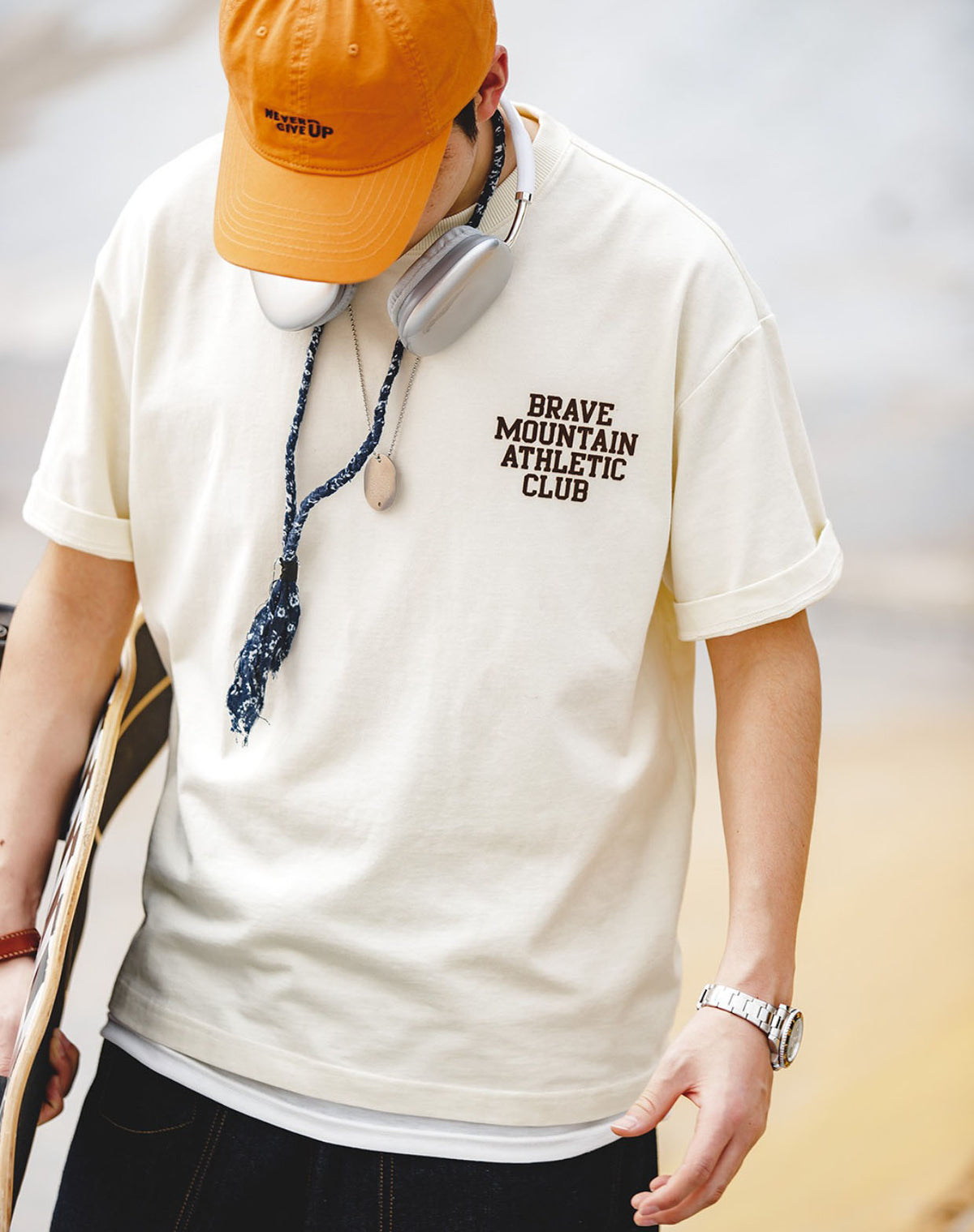 American Casual Macaron Letter Printing Cotton Men's T-Shirt - Harmony Gallery