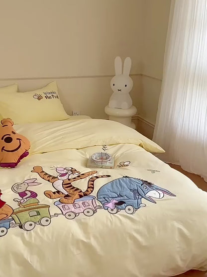 Set letto in quattro pezzi Winnie The Pooh Park in puro cotone lavato