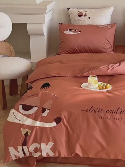 Zootopia Nick Wilde Satin Pure Cotton Fire-Piece Sengesæt