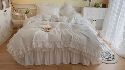 Nordic Light Luxury Princess Lace Net Cotton Four-piece Bed Set