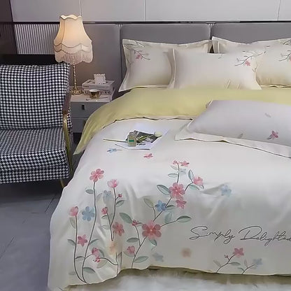Spring & Summer Four-Piece Light Luxury Flower Embroidery Bed Set