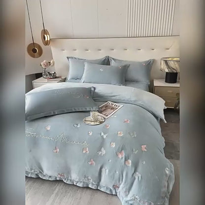 Princess Milk Velvet Four-Piece Winter Embroidery Bed Set