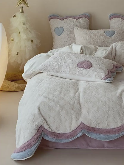 Girly Heart Warm tredimensionelt kanin plys sengesæt i fire dele