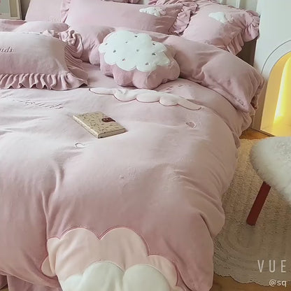 Ins Girly Heart Warm Velvet Dobbeltsidet Celebrity Fire-Piece Sengesæt