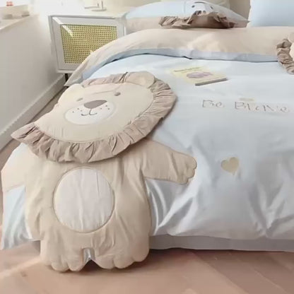 Little Lion Cartoon Washed Cotton Five-Piece Bed Set