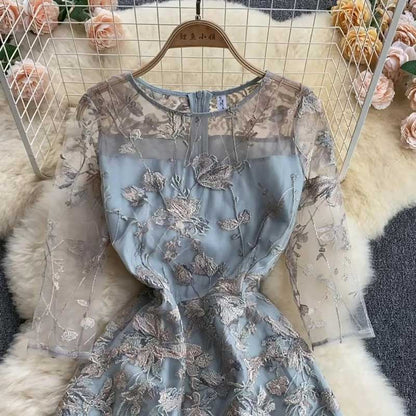 Embroidery Summer Mesh Elegant High End Women's Dress - Harmony Gallery