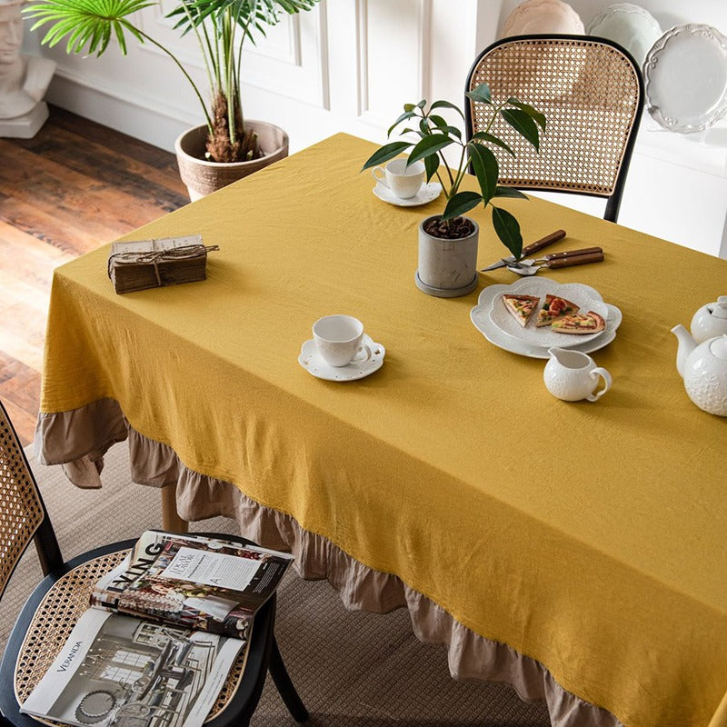 French Rectangular Ruffled Linen Living Room Dining Tablecloths - Harmony Gallery
