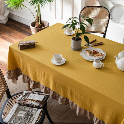 French Rectangular Ruffled Linen Living Room Dining Tablecloths - Harmony Gallery