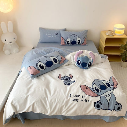 Cute Washed Cotton Disney Stitch Four-Piece Bed Set - Harmony Gallery
