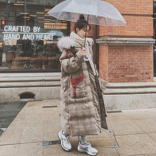 Plaid Winter Mid-Length Cotton-Padded Loose Women's Coat - Harmony Gallery