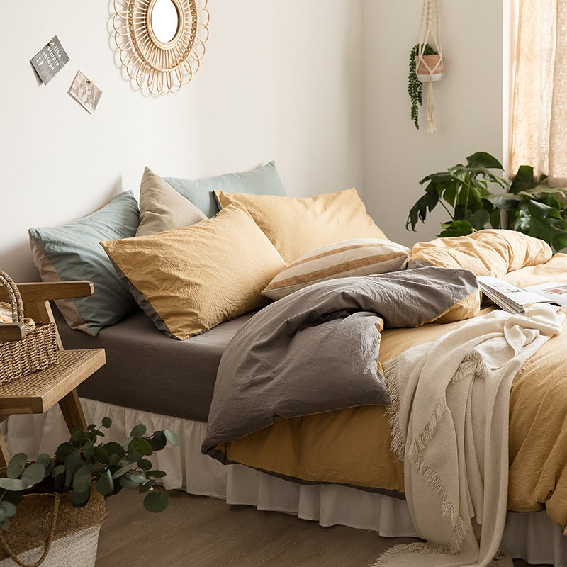 Simple Pure Cotton Nordic Double Color Four-Piece Bed Set - Harmony Gallery