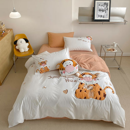 Cute Cartoon Happy Tigger Washed Cotton Four-Piece Bed Set - Harmony Gallery