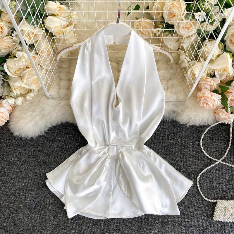 American Strapless Sexy Backless Temperament Satin Women's Top - Harmony Gallery