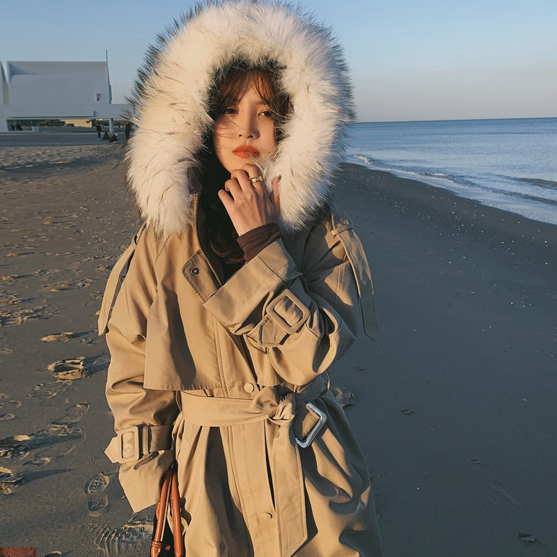 Faction Mid-Length Fur Collar Cotton Women's Coat - Harmony Gallery