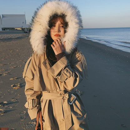 Faction Mid-Length Fur Collar Cotton Women's Coat - Harmony Gallery