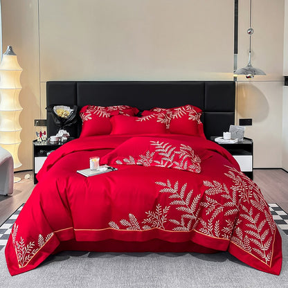 Long-Staple Embroidery Four-Piece Wide-Edged Solid Color Bed Set - Harmony Gallery
