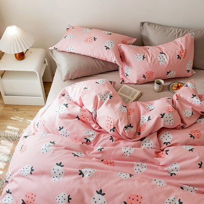 Pure Light Brushed Floral Cotton Four-Piece Bed Set - Harmony Gallery