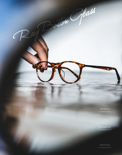 Tortoiseshell Light Boston Round Frame Men's Glasses - Harmony Gallery