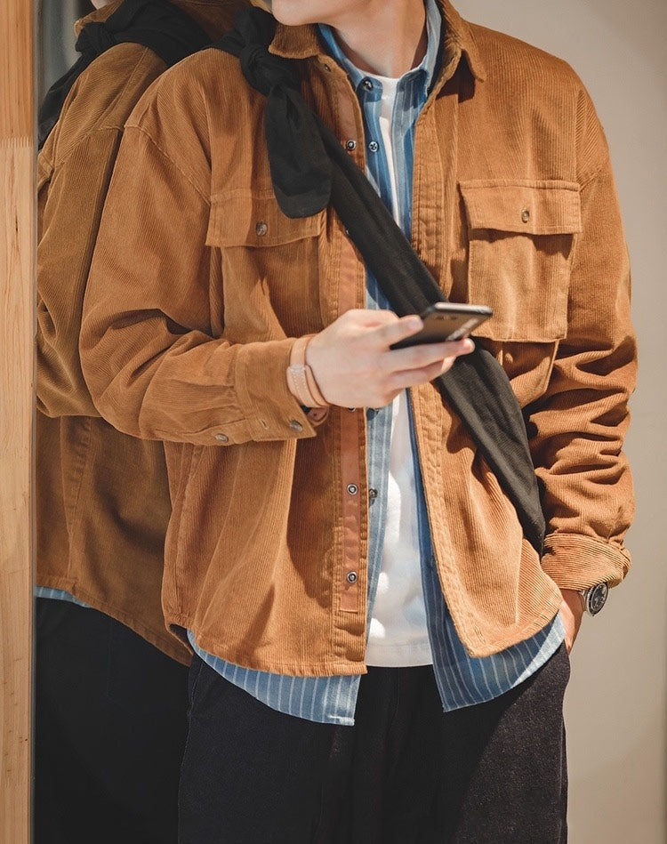 Retro Loose Casual Lapel Corduroy Jacket Men's Shirt - Harmony Gallery