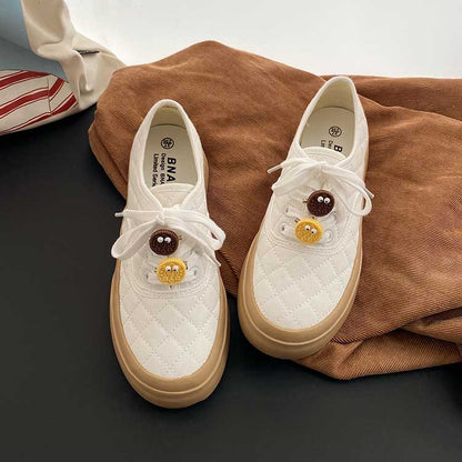 Round Toe Rhombic Smiley Canvas Women's Shoes - Harmony Gallery