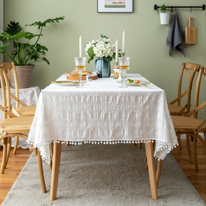 Flower Cotton White French Cut Rectangular Literary Tablecloths - Harmony Gallery