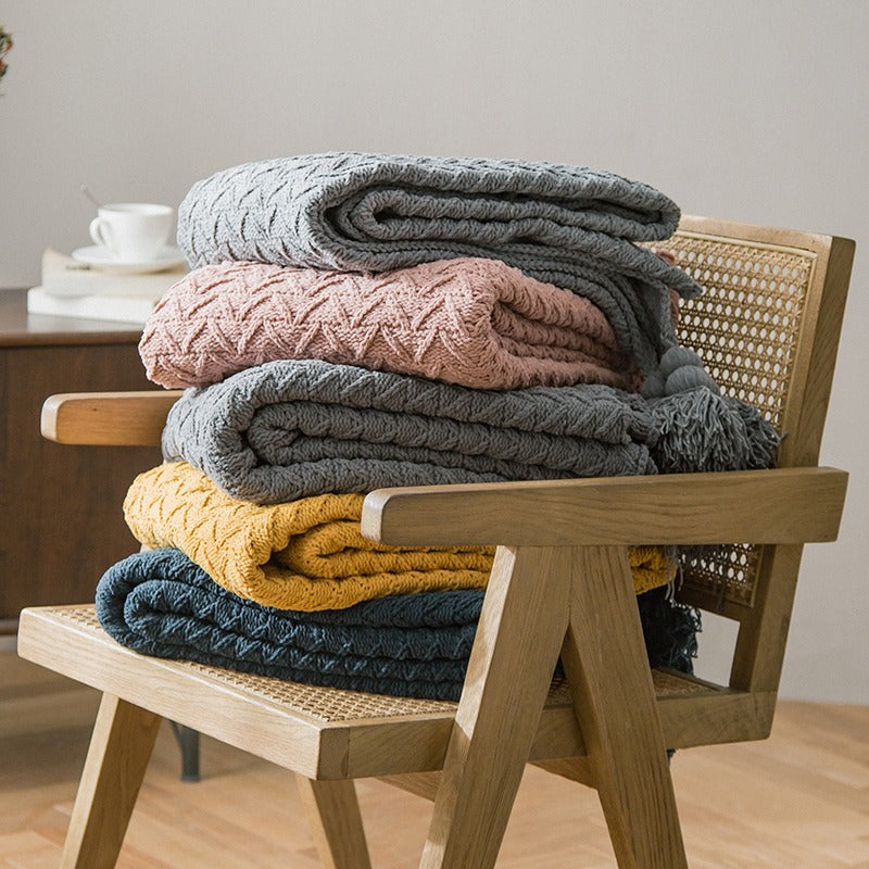 Knitted Nordic Quilt Tassel Winter Sofa Blanket - Harmony Gallery