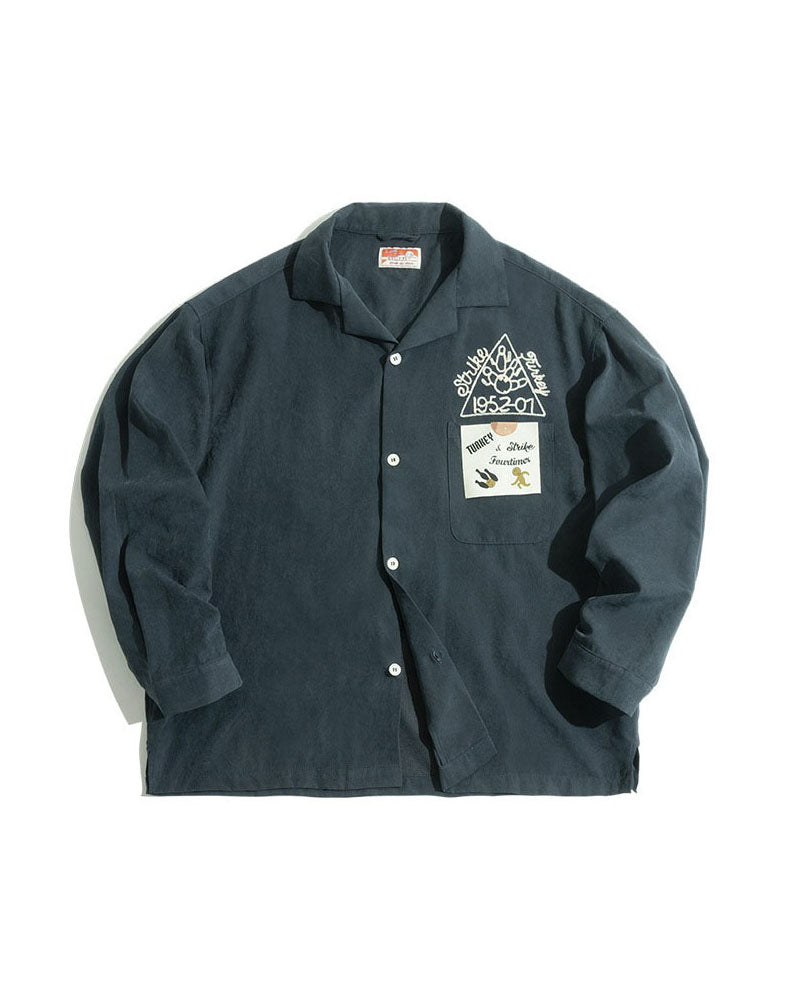 American Retro Brushed Embroidery Loose Men's Shirt - Harmony Gallery