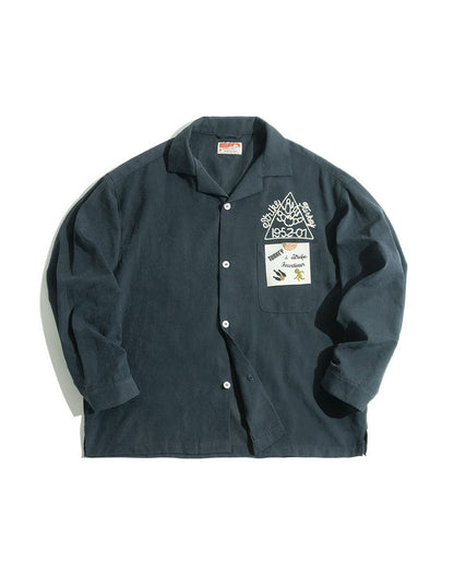 American Retro Brushed Embroidery Loose Men's Shirt - Harmony Gallery