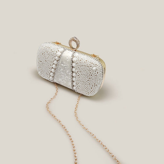 White Rose Diamond Pearl French Banquet Clutch Bag - Harmony Gallery