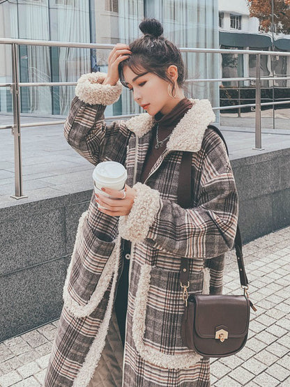 Mid-Length Retro Plaid Winter Woolen Women's Coat - Harmony Gallery