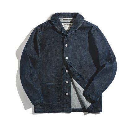 American Suit Washed Denim Hunting Lapel Men's Coat - Harmony Gallery