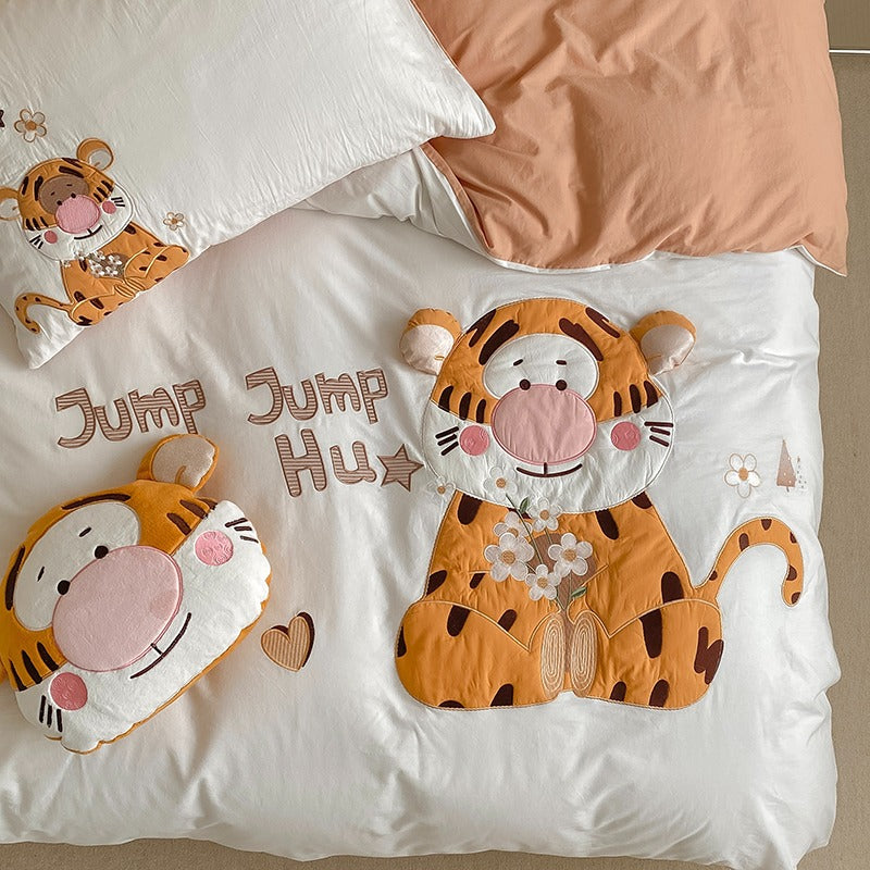 Cute Cartoon Happy Tigger Washed Cotton Four-Piece Bed Set - Harmony Gallery