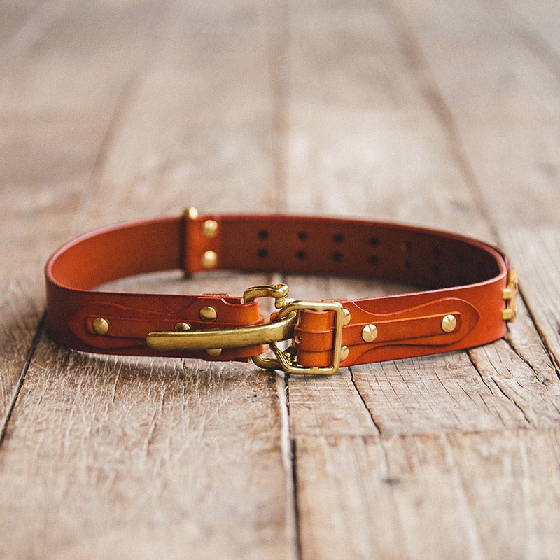 Vintage Cavalry Brass Buckle Cowhide Leather Men's Belt - Harmony Gallery