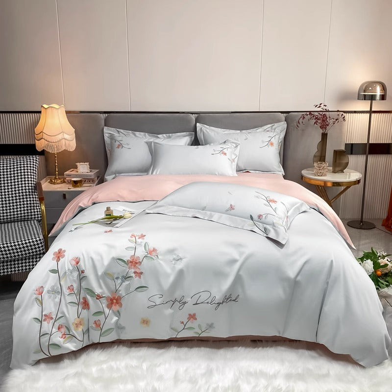 Spring & Summer Four-Piece Light Luxury Flower Embroidery Bed Set - Harmony Gallery