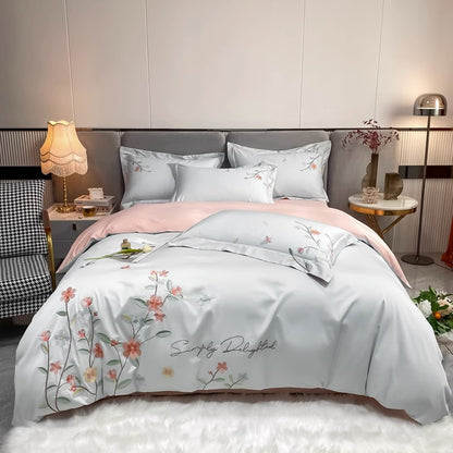 Spring & Summer Four-Piece Light Luxury Flower Embroidery Bed Set - Harmony Gallery