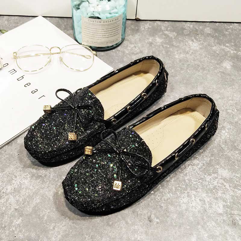Sequined Soft All-Match Flat Bottom Trendy Women's Loafer - Harmony Gallery