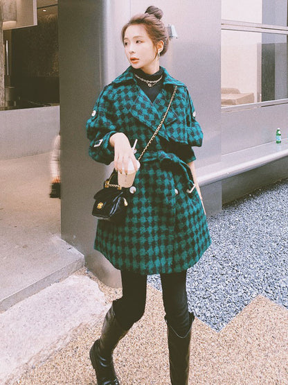 Fried Street Retro Plaid Winter Woolen Women's Coat - Harmony Gallery