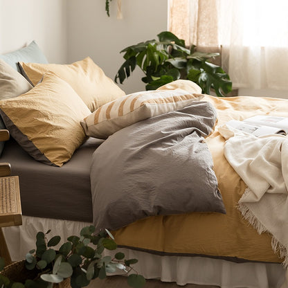 Simple Pure Cotton Nordic Double Color Four-Piece Bed Set - Harmony Gallery