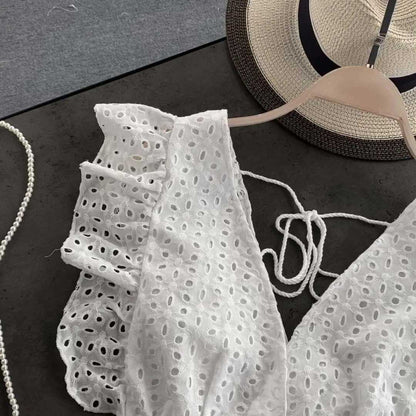 Hollow Lace-Up Halter Navel Western Style Women's Top - Harmony Gallery