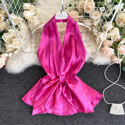 American Strapless Sexy Backless Temperament Satin Women's Top - Harmony Gallery