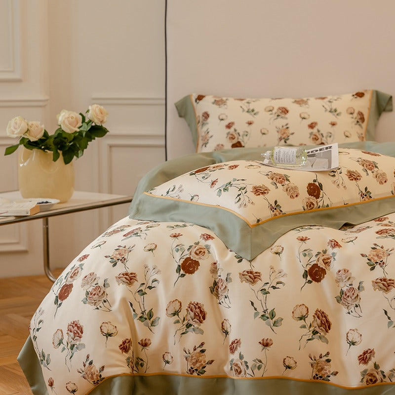 Light Luxury French Rose Four-Piece Silk Bed Set - Harmony Gallery