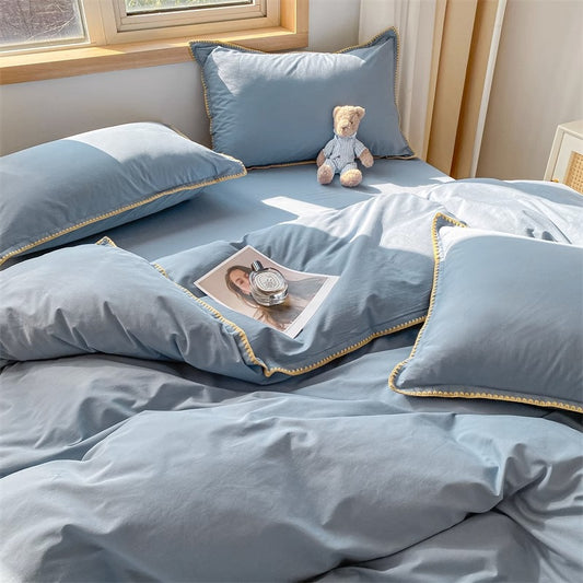 Spring & Summer Washed Cotton Needle Edge Four-Piece Pure Cotton Bed Set - Harmony Gallery