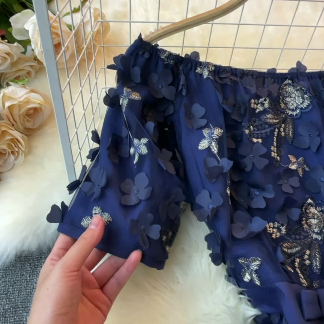 Light Luxury Retro Embroidery Petal High End Women's Dress - Harmony Gallery