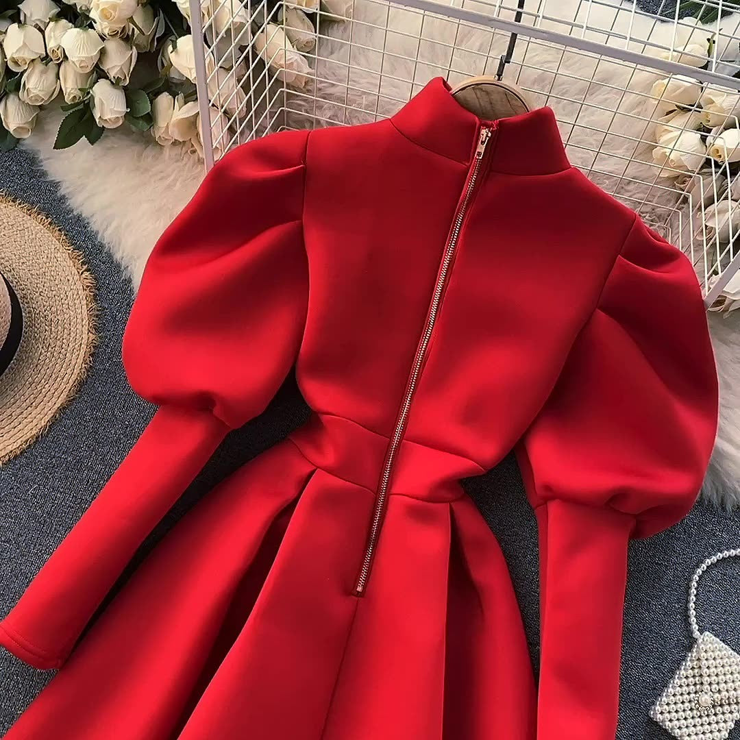 Fashionable American Stand Up Collar Zipper Women's Dress - Harmony Gallery